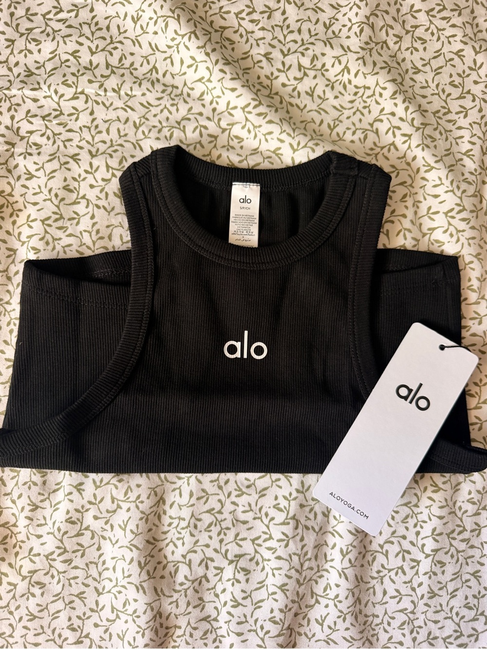 ALO Yoga Black Ribbed Kids Tank with Center Logo